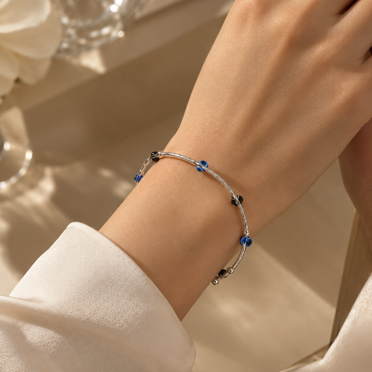 Evil Eye Silver Charm Bracelet