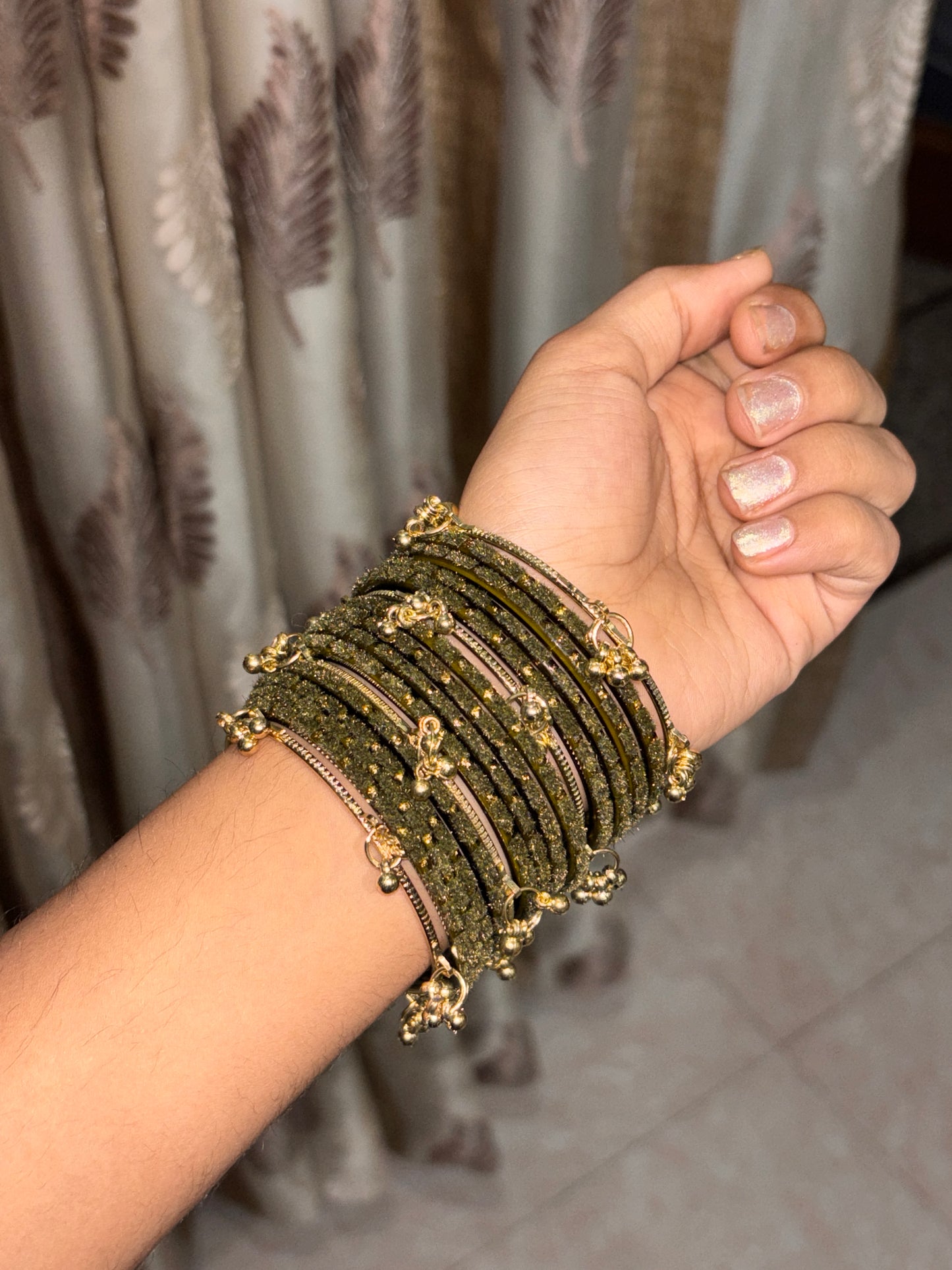 Vintage Olive Kashmiri Ghungroo Bangles