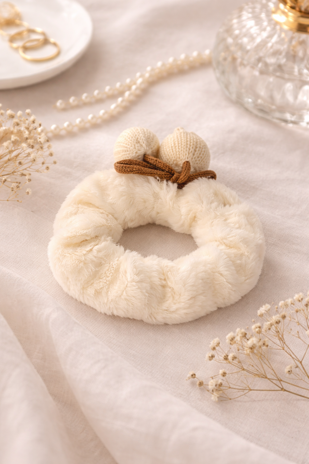 Vanilla Bow Plush Scrunchie