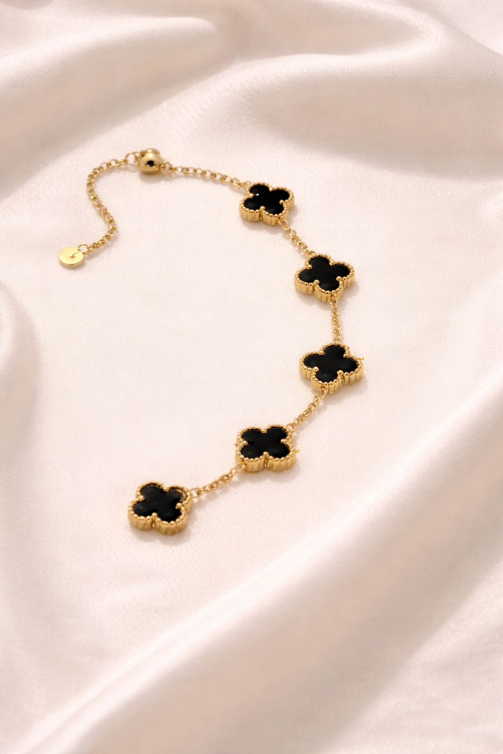 Obsidian Clover Charm Bracelet