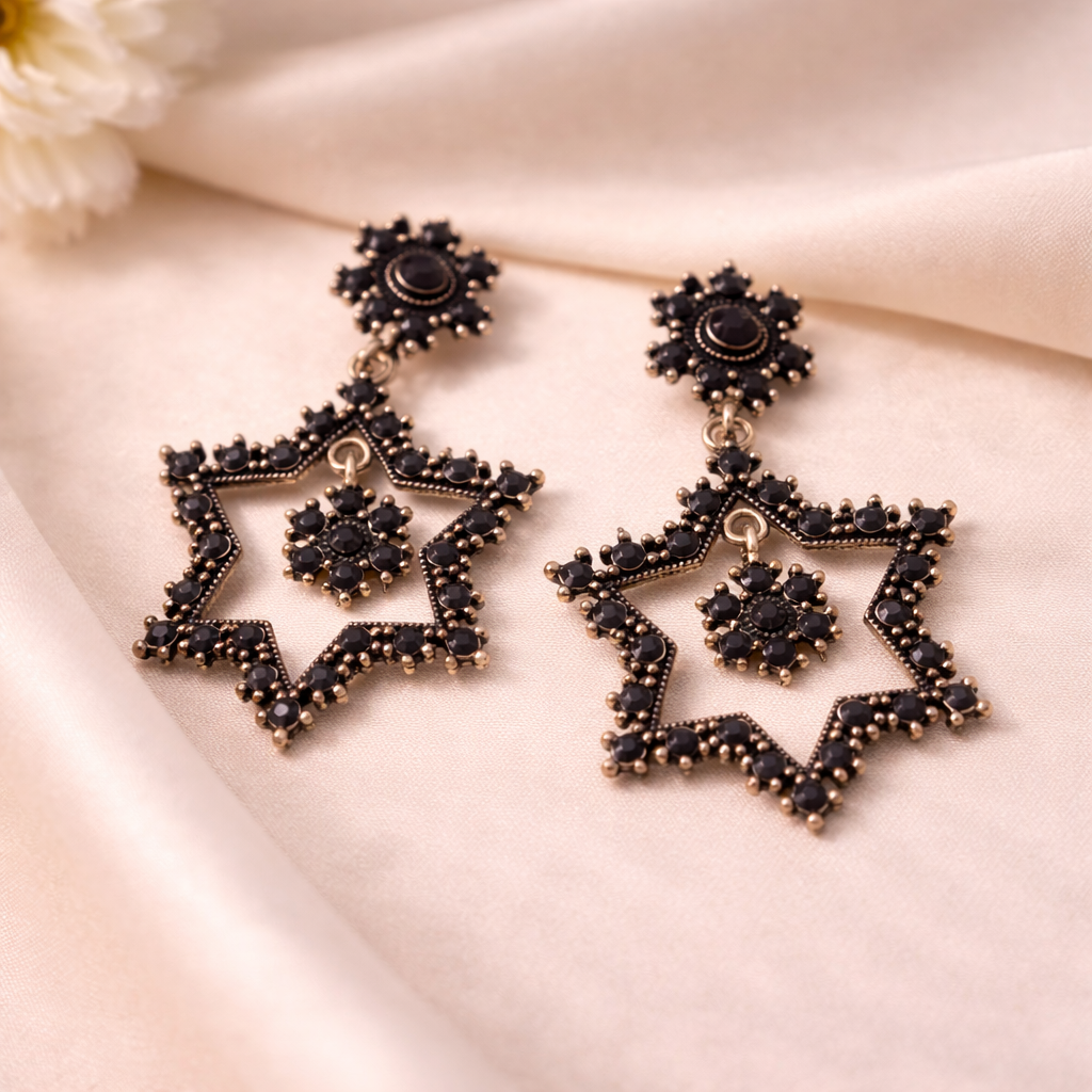 Black Star Drop Earrings