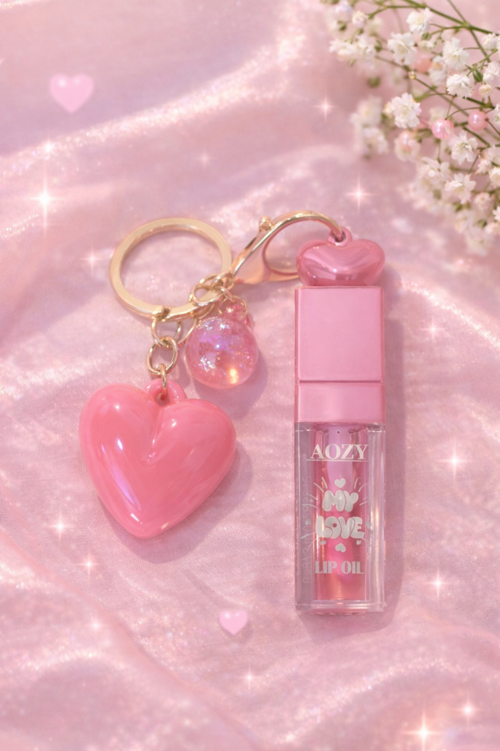 Heart Charm Lip Oil Keychain