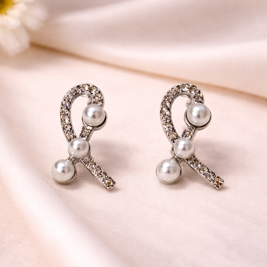 Crystal Ribbon Pearl Earrings