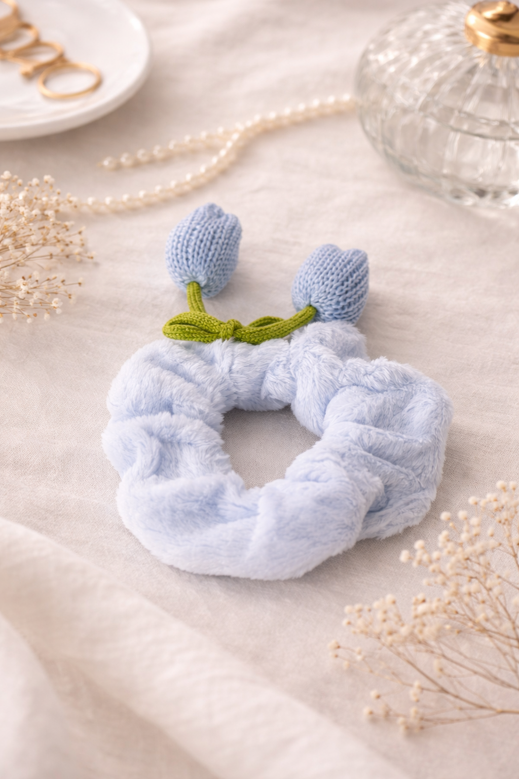 Baby Blue Tulip Plush Scrunchie