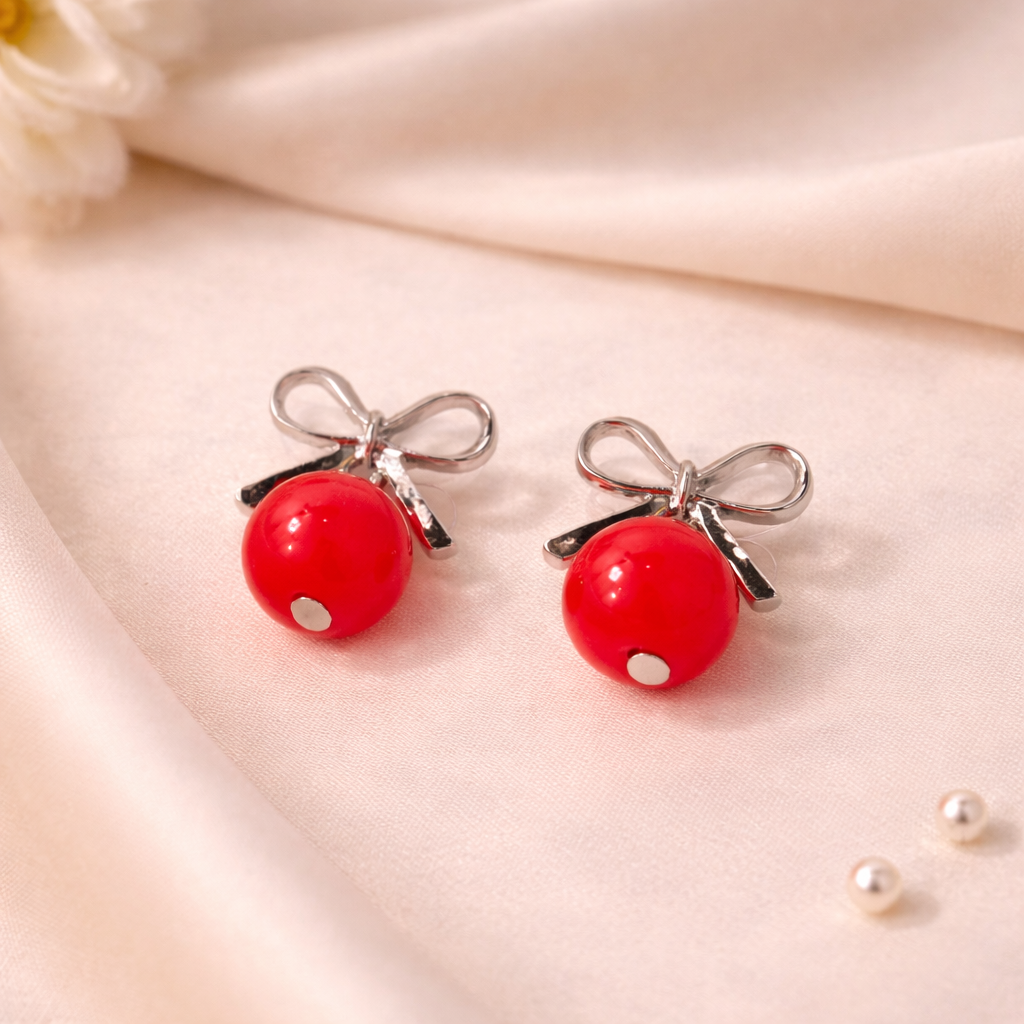 Kawaii Cherry Bow Earrings