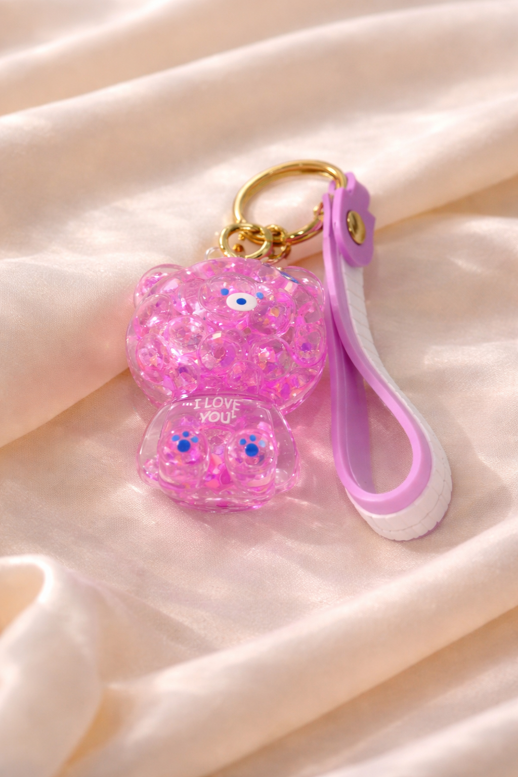 Water Glitter Bear Keychain