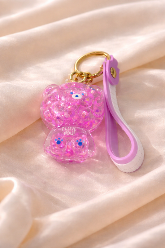 Water Glitter Bear Keychain