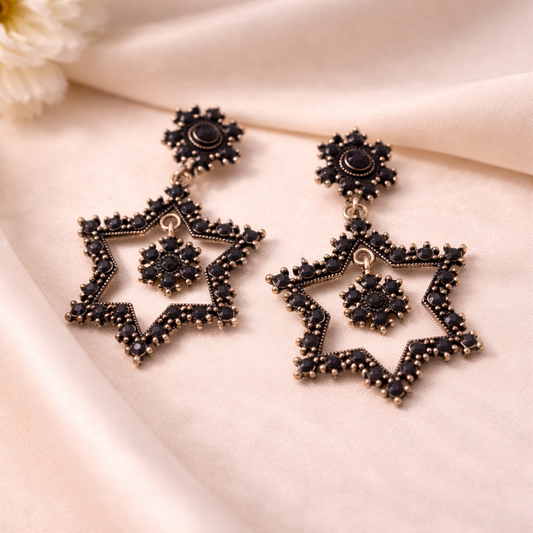 Black Star Drop Earrings