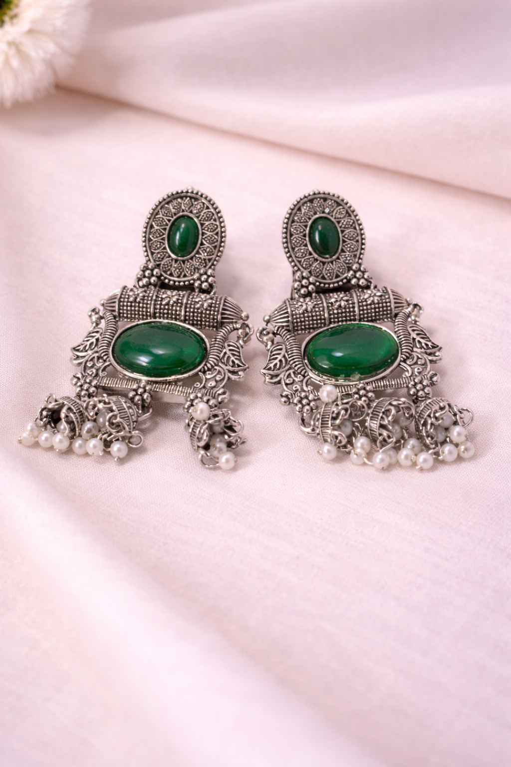 Noor Emerald Kashmiri Jhumkas