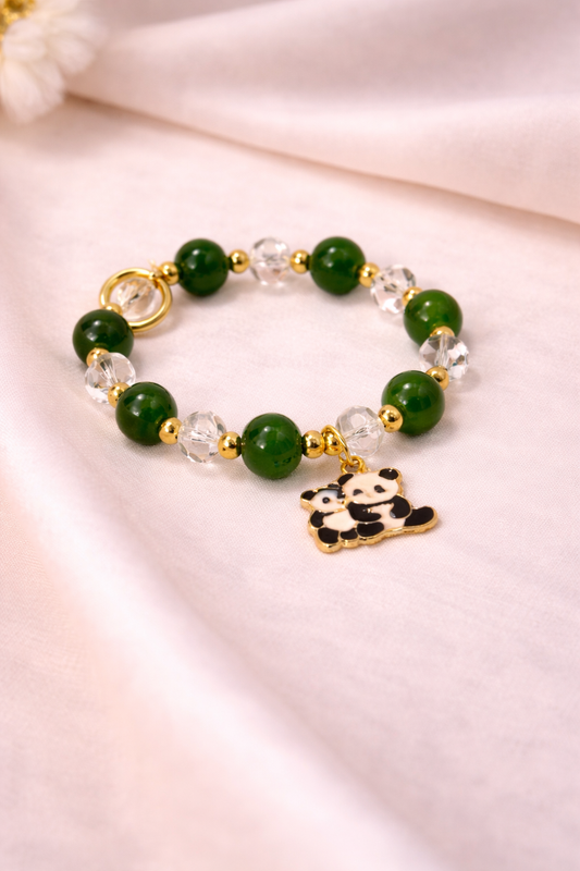 Emerald Glow Panda Beaded Bracelet