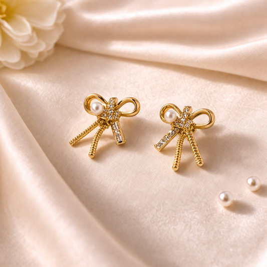 Elegant Bow Pearl Earrings