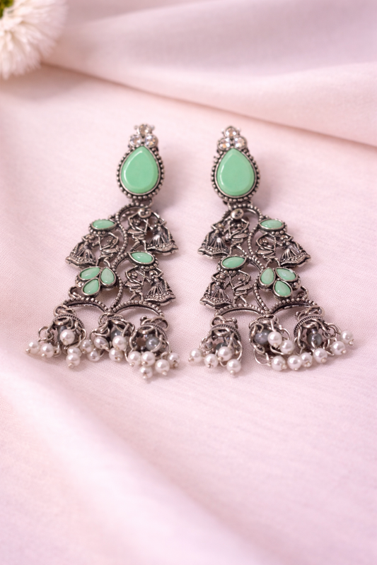 Pearl Charm Mint Jhumkas