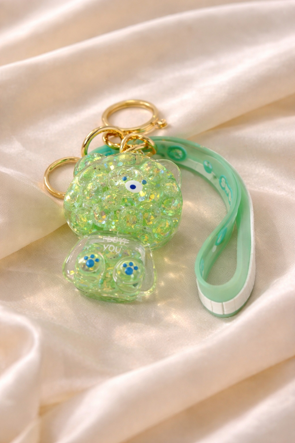 Green Water Glitter Bear Keychain