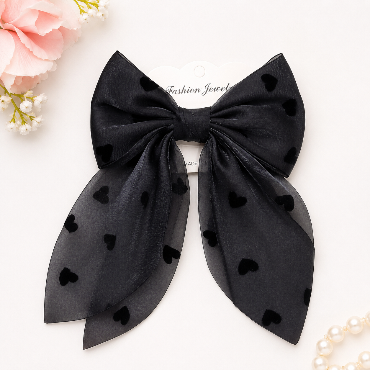 Midnight Heart Hair Bow