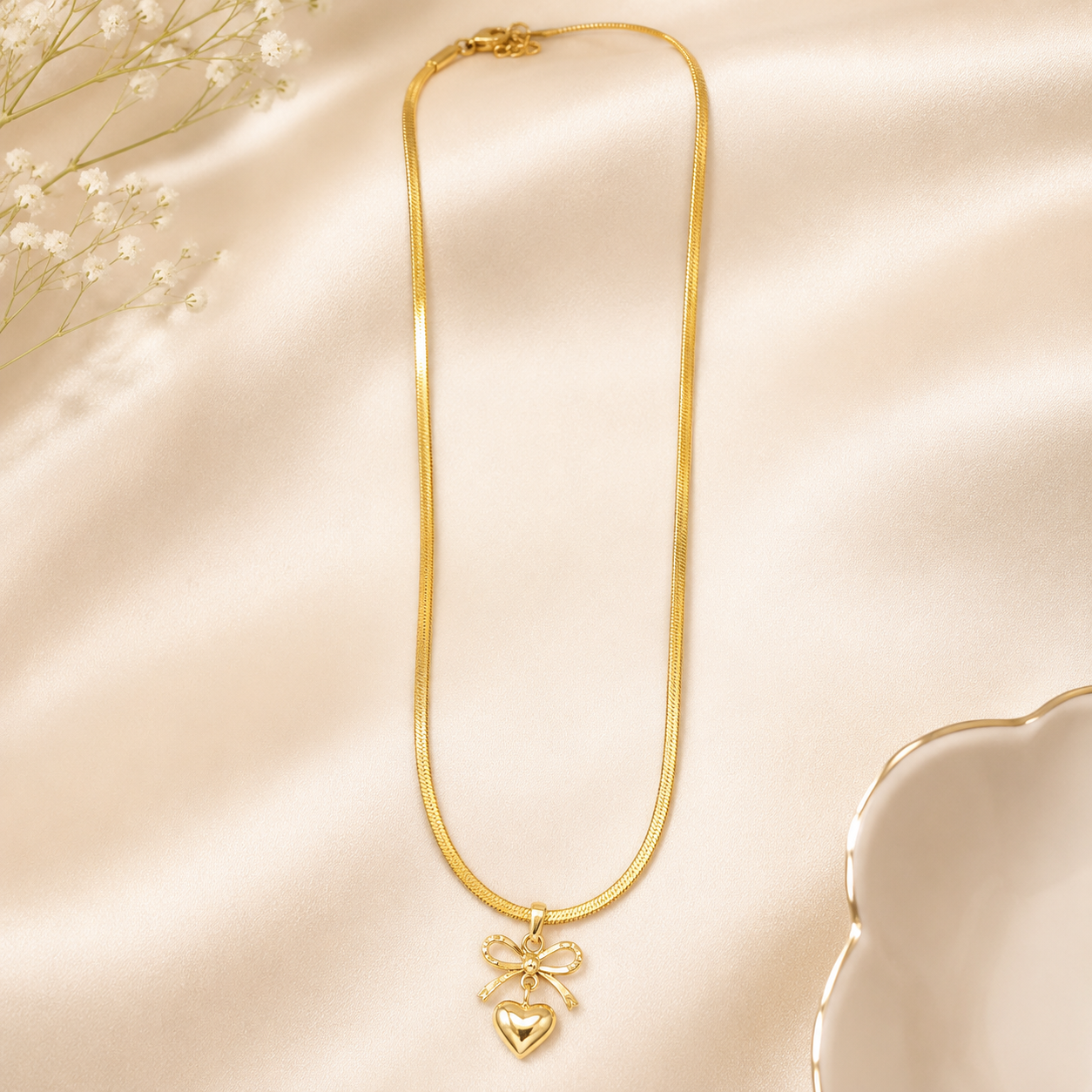 Golden Sweetheart Bow Necklace