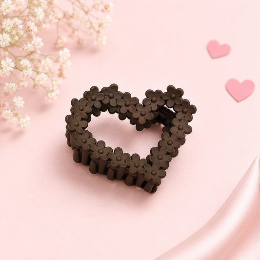 Mocha Bloom Heart Claw Clip